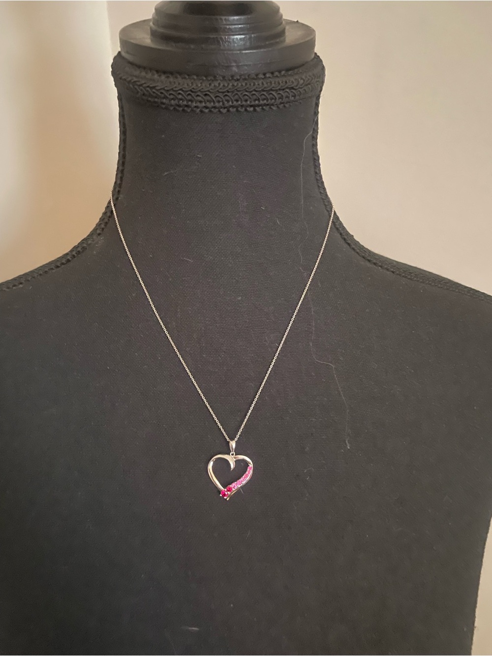 Silver Heart Pendant Necklace with Pink Accents